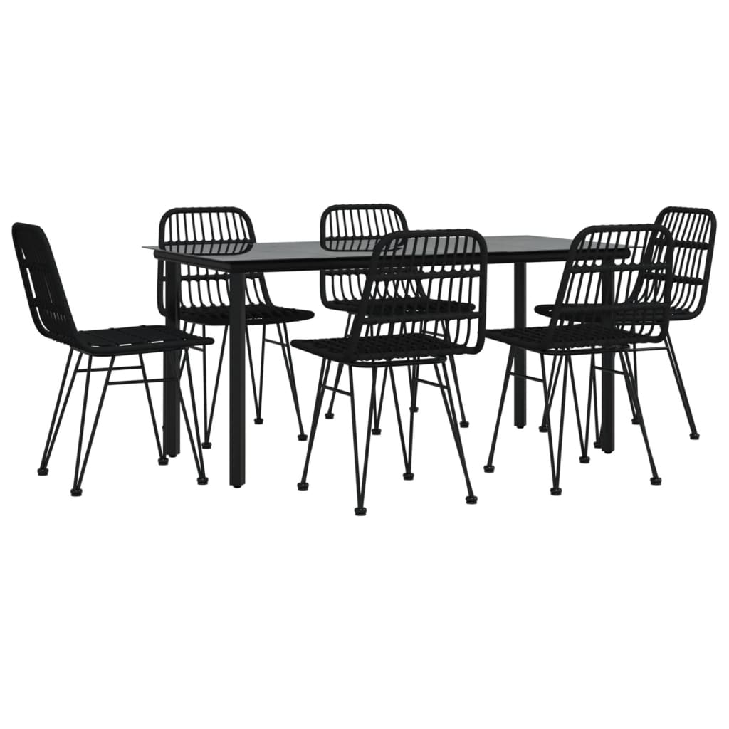 -Delige Tuinset Poly Rattan 7 160 cm tafellengte Zwart