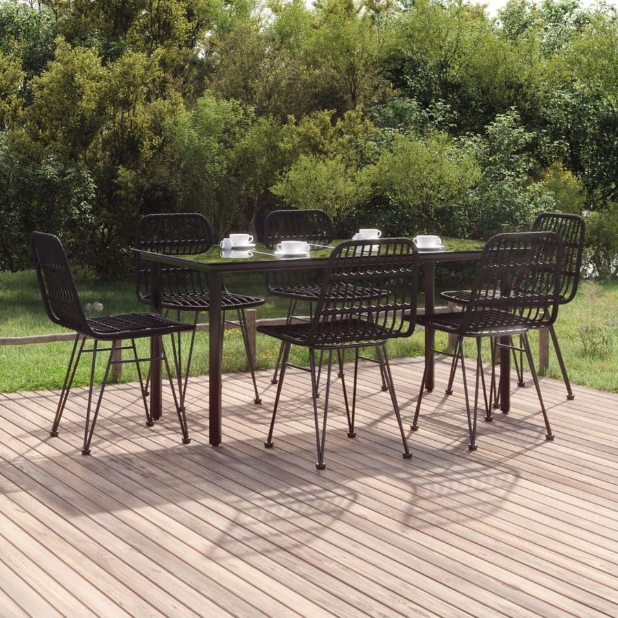 -Delige Tuinset Poly Rattan 7 160 cm tafellengte Zwart