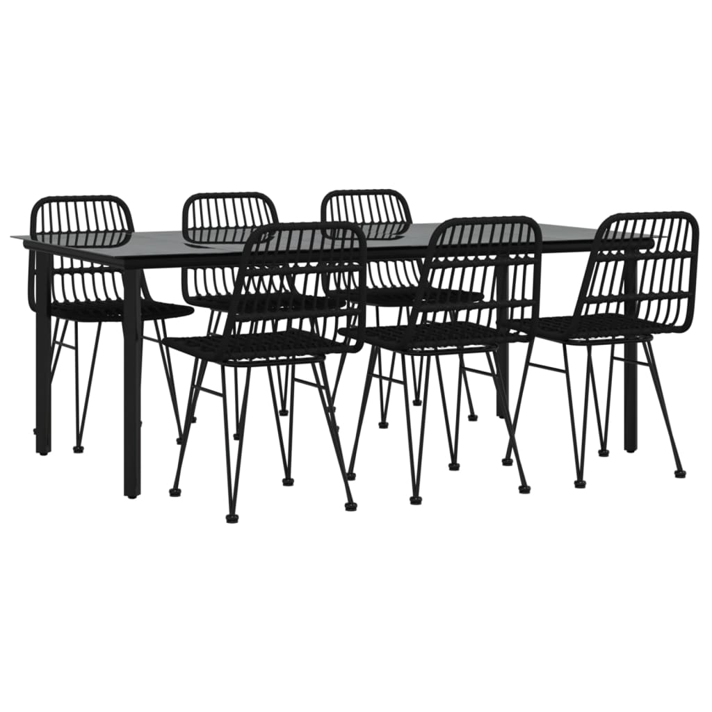 7-Delige Tuinset Poly Rattan 6 200 cm tafellengte Zwart