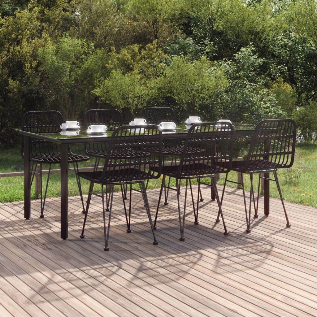 7-Delige Tuinset Poly Rattan 6 200 cm tafellengte Zwart