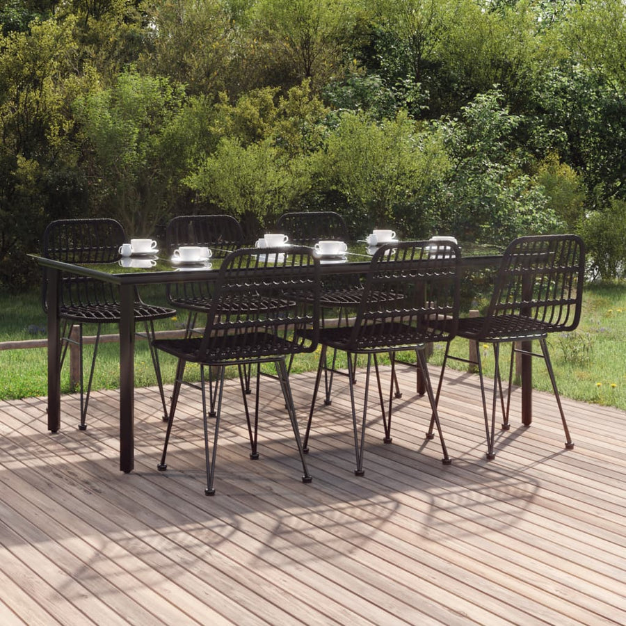 7-Delige Tuinset Poly Rattan 6 200 cm tafellengte Zwart