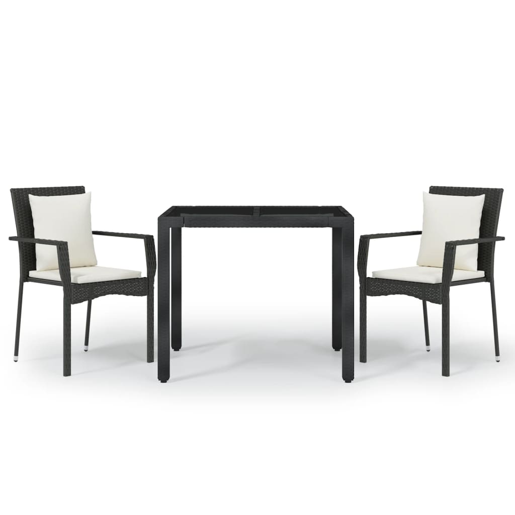 3-Delige Tuinset Met Kussens Poly Rattan 2 90 cm tafellengte Zwart