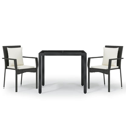 3-Delige Tuinset Met Kussens Poly Rattan 2 90 cm tafellengte Zwart