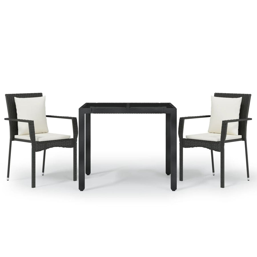 3-Delige Tuinset Met Kussens Poly Rattan 2 90 cm tafellengte Zwart