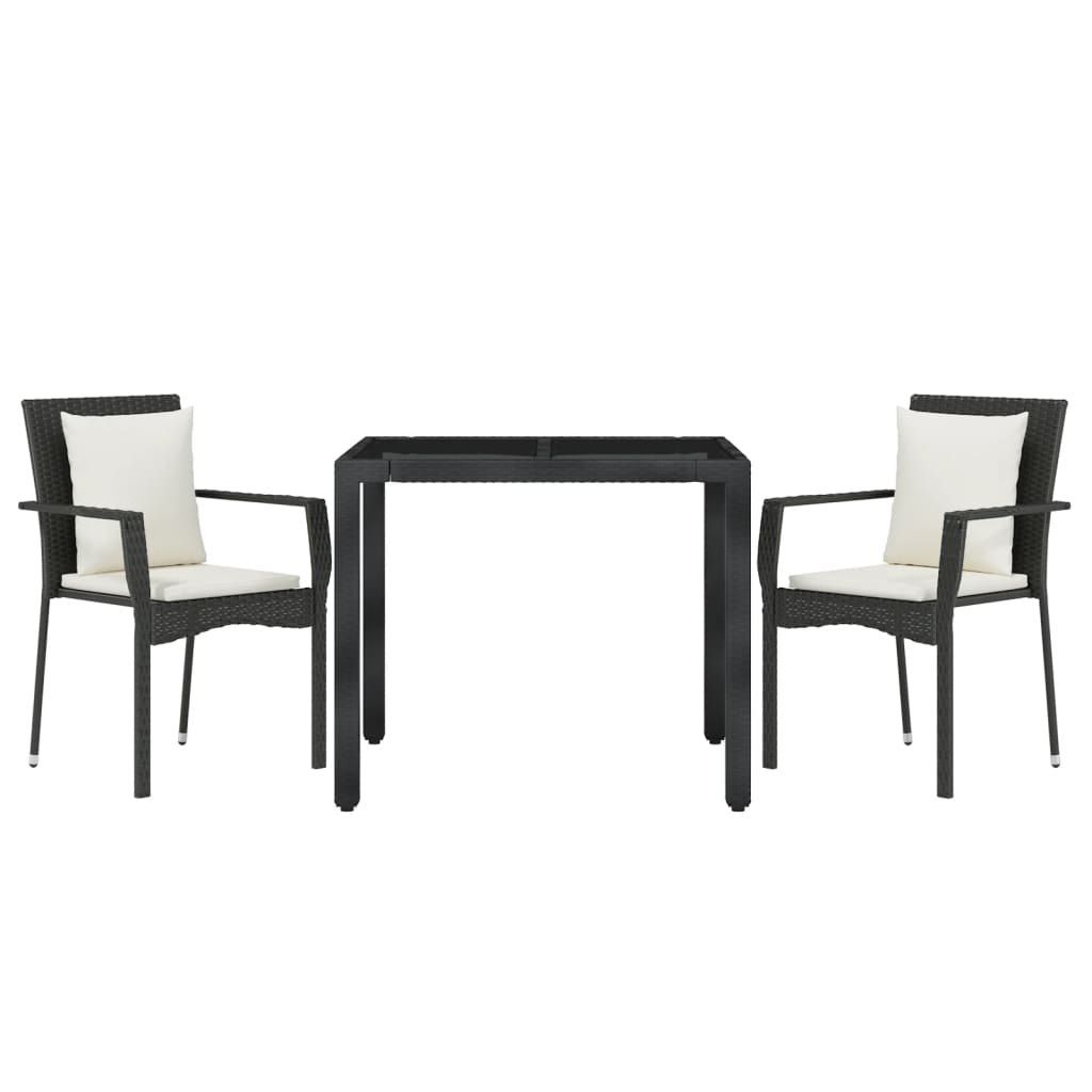 3-Delige Tuinset Met Kussens Poly Rattan 2 90 cm tafellengte Zwart