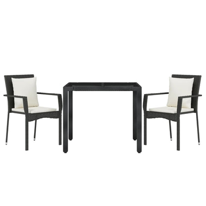 3-Delige Tuinset Met Kussens Poly Rattan 2 90 cm tafellengte Zwart