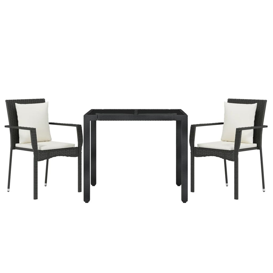 3-Delige Tuinset Met Kussens Poly Rattan 2 90 cm tafellengte Zwart