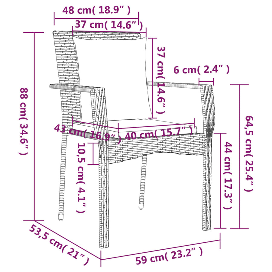 3-Delige Tuinset Met Kussens Poly Rattan 2 90 cm tafellengte Zwart