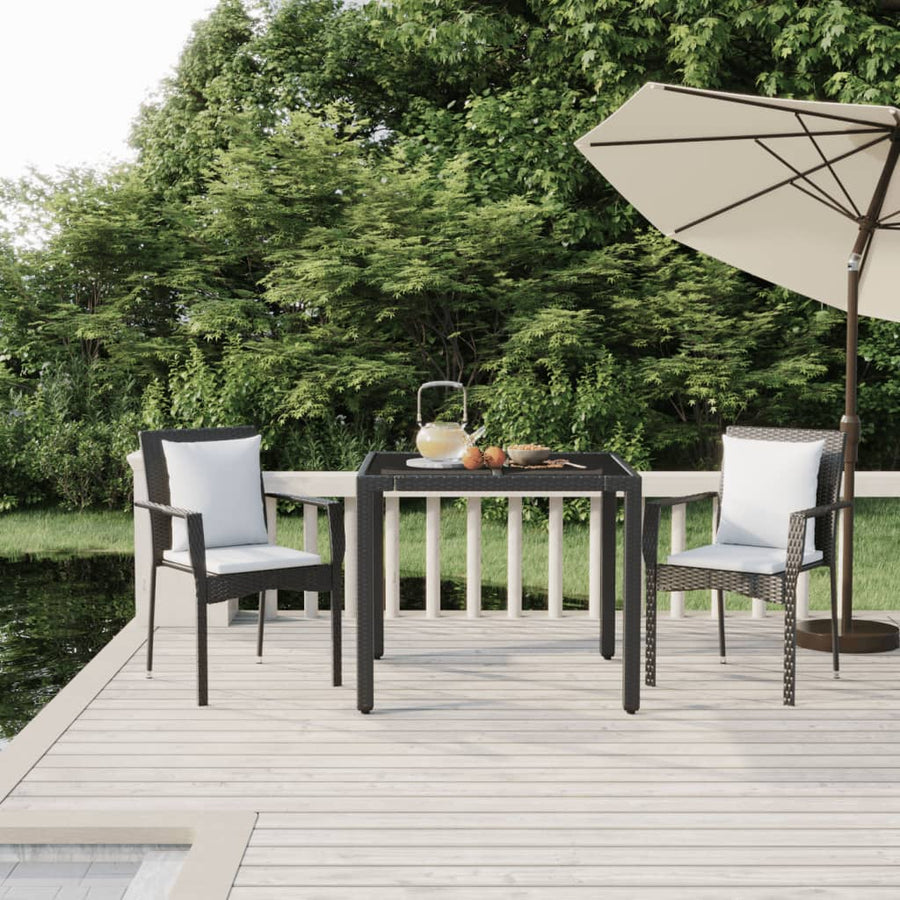3-Delige Tuinset Met Kussens Poly Rattan 2 90 cm tafellengte Zwart