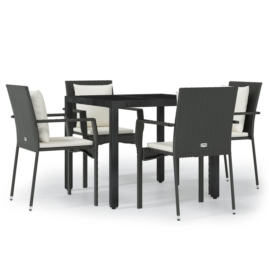 5-Delige Tuinset Met Kussens Poly Rattan 4 90 cm tafellengte Zwart