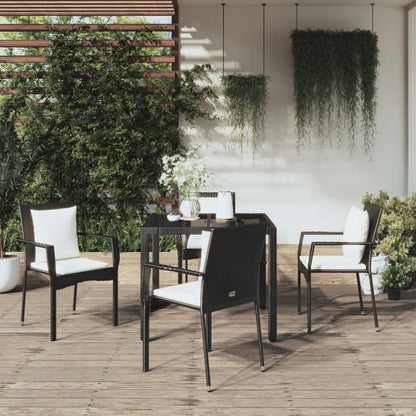 5-Delige Tuinset Met Kussens Poly Rattan 4 90 cm tafellengte Zwart