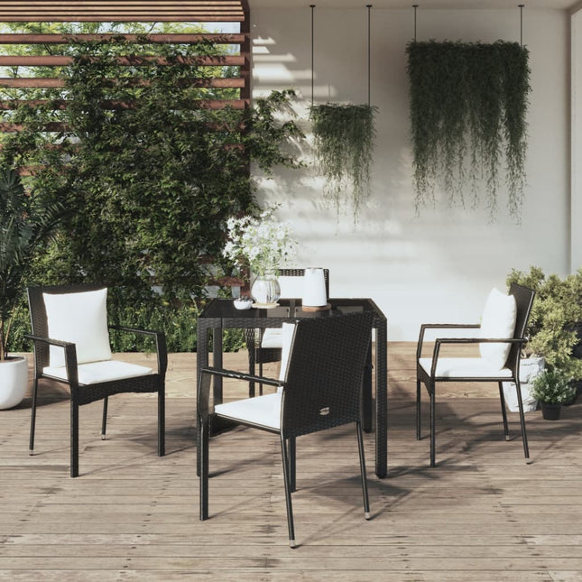 -Delige Tuinset Met Kussens Poly Rattan 5 90 cm tafellengte Zwart