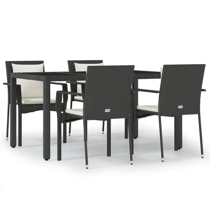 -Delige Tuinset Met Kussens Poly Rattan 5 150 cm tafellengte Zwart