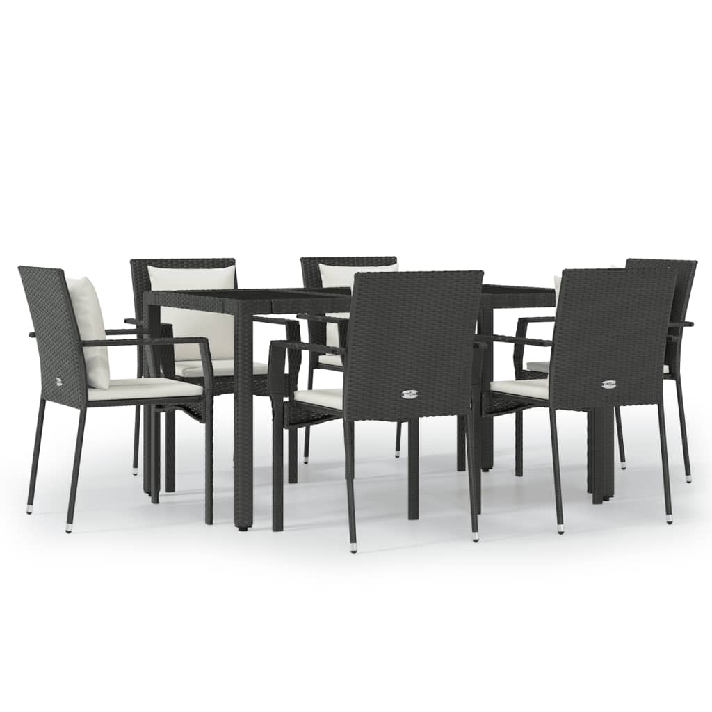 -Delige Tuinset Met Kussens Poly Rattan 7 150 cm tafellengte Zwart
