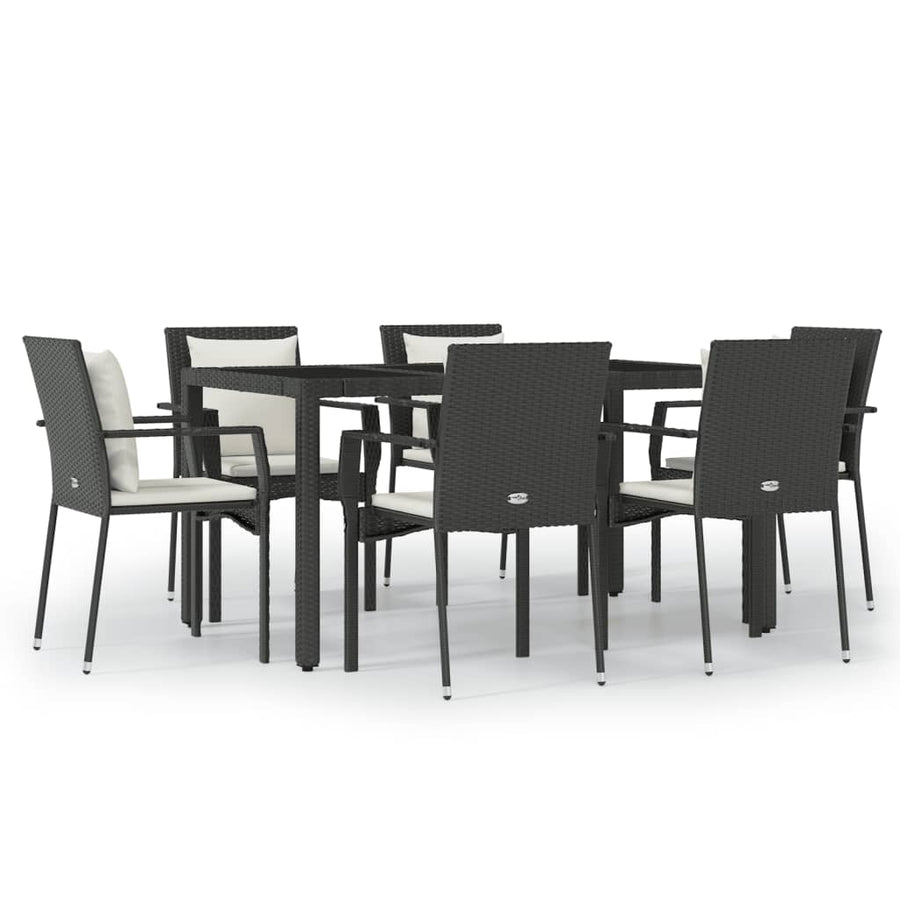 -Delige Tuinset Met Kussens Poly Rattan 7 150 cm tafellengte Zwart