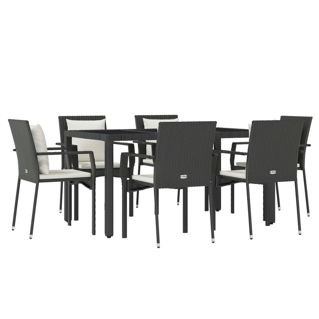 -Delige Tuinset Met Kussens Poly Rattan 7 150 cm tafellengte Zwart