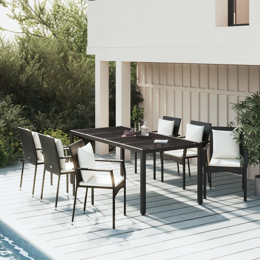 -Delige Tuinset Met Kussens Poly Rattan 7 190 cm tafellengte Zwart