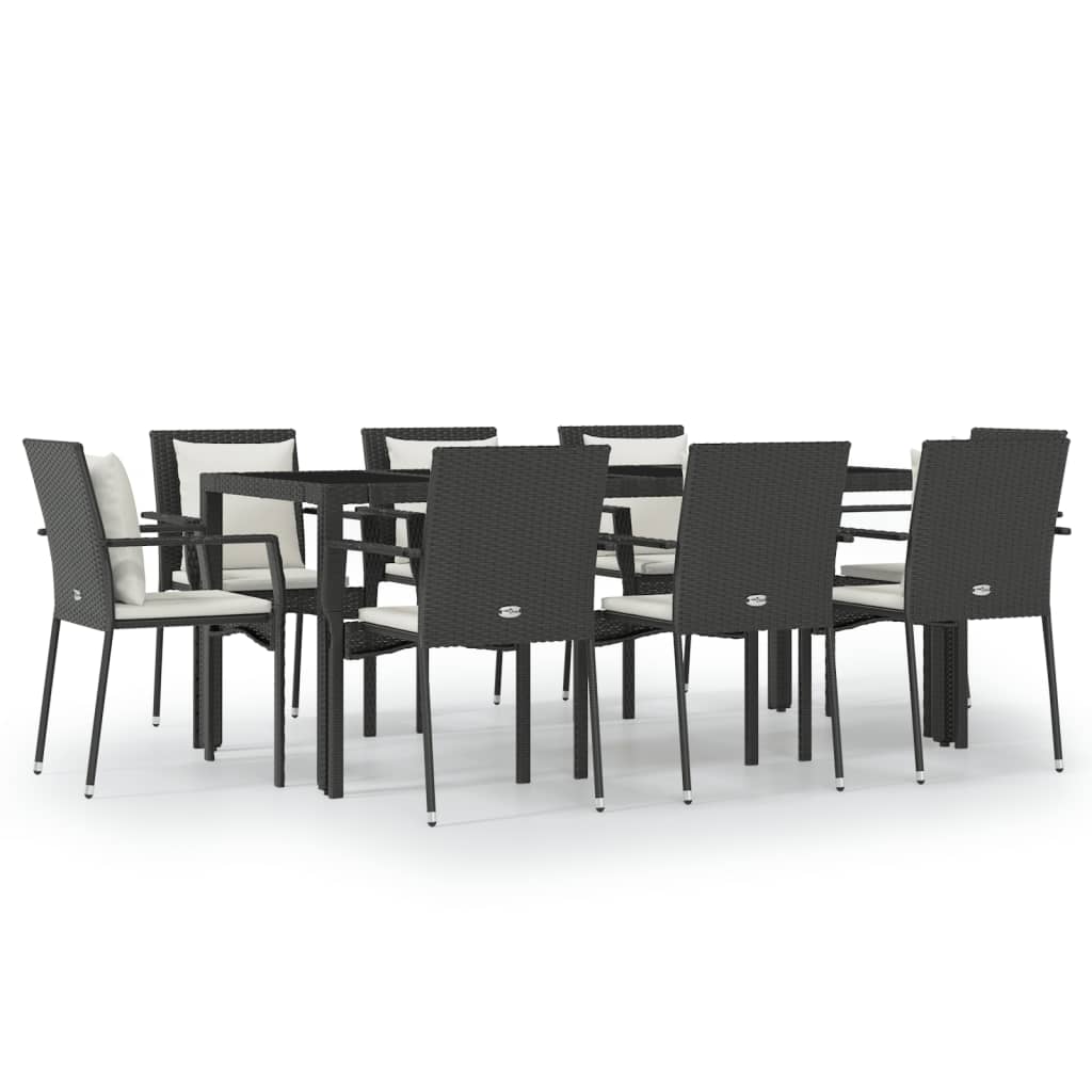 -Delige Loungeset Met Kussens Poly Rattan 9 190 cm tafellengte Zwart