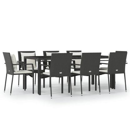 -Delige Loungeset Met Kussens Poly Rattan 9 190 cm tafellengte Zwart