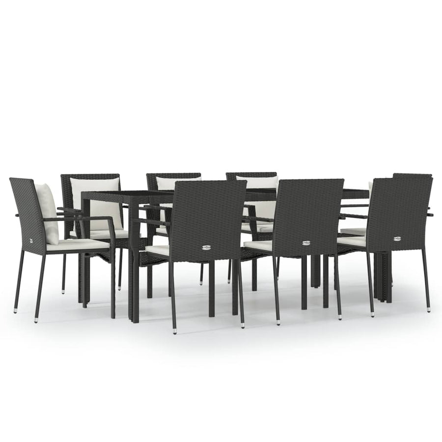 -Delige Loungeset Met Kussens Poly Rattan 9 190 cm tafellengte Zwart