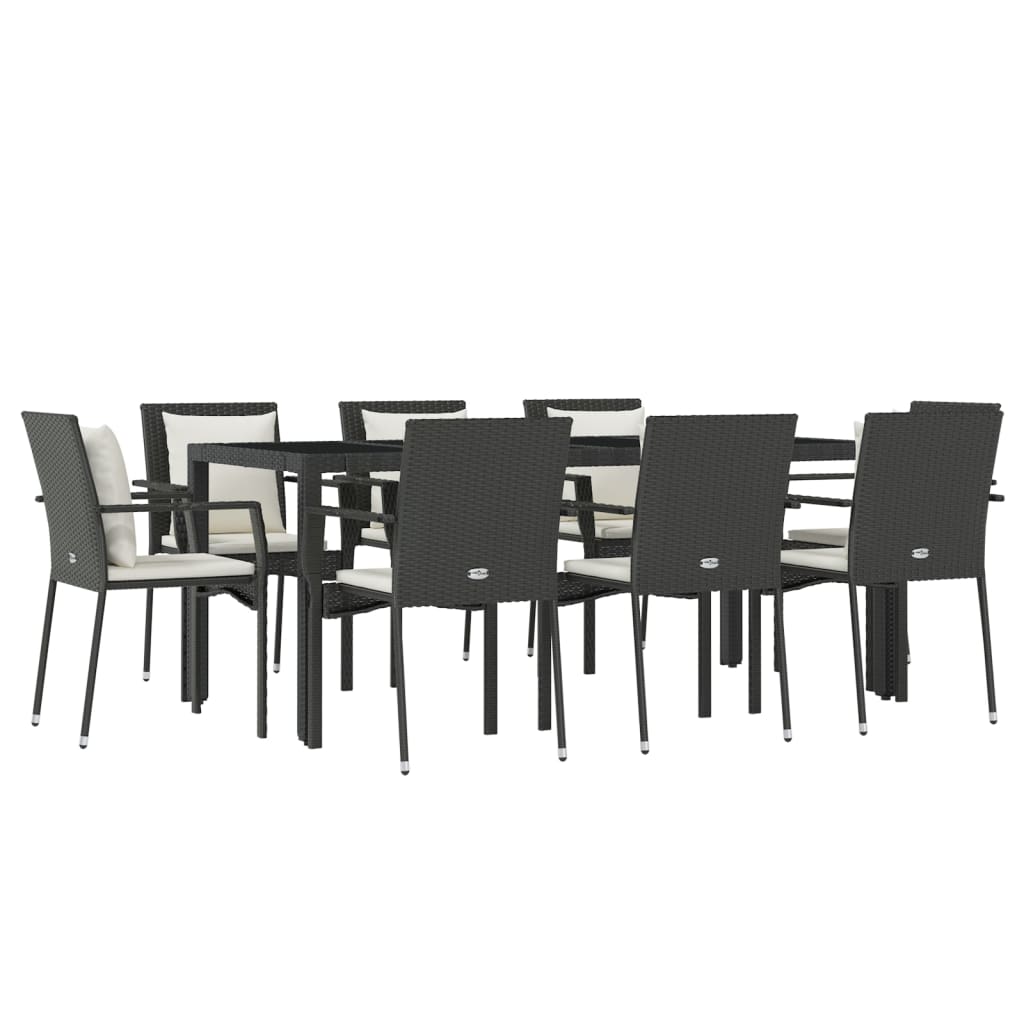 -Delige Loungeset Met Kussens Poly Rattan 9 190 cm tafellengte Zwart