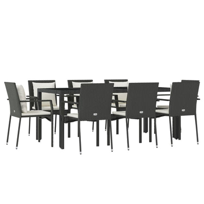 -Delige Loungeset Met Kussens Poly Rattan 9 190 cm tafellengte Zwart