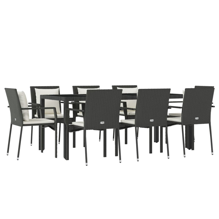 -Delige Loungeset Met Kussens Poly Rattan 9 190 cm tafellengte Zwart