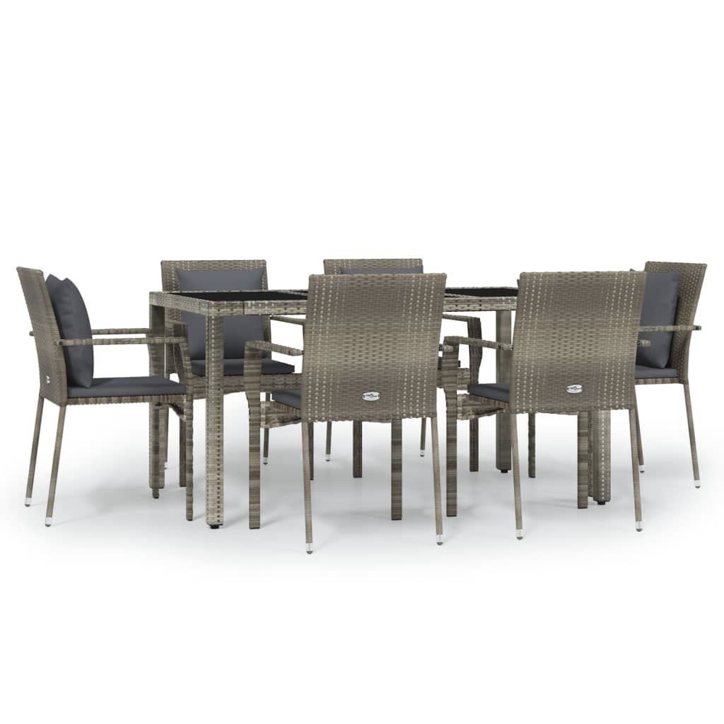 -Delige Tuinset Met Kussens Poly Rattan 7 150 cm tafellengte Grijs