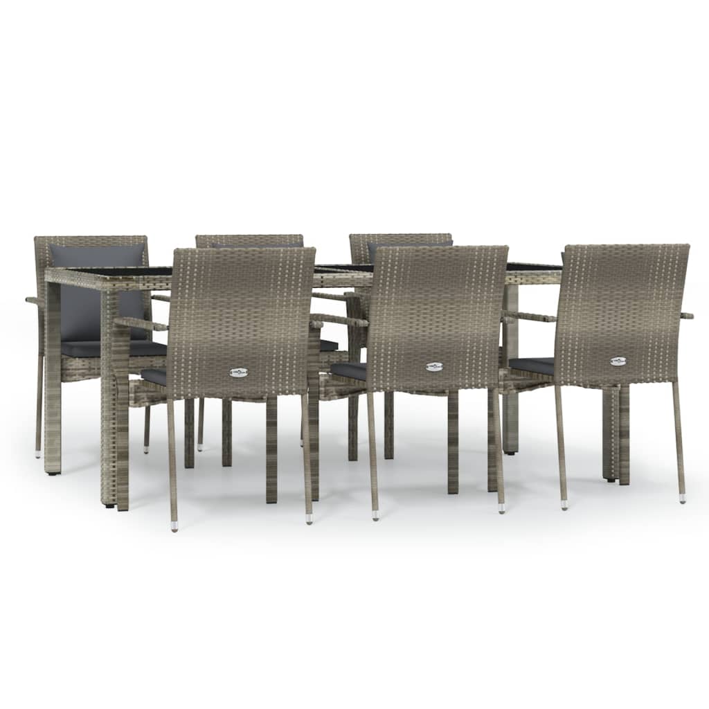 -Delige Tuinset Met Kussens Poly Rattan 7 190 cm tafellengte Grijs