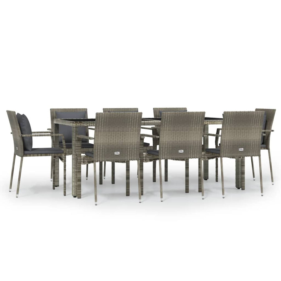 -Delige Tuinset Met Kussens Poly Rattan 9 190 cm tafellengte Grijs