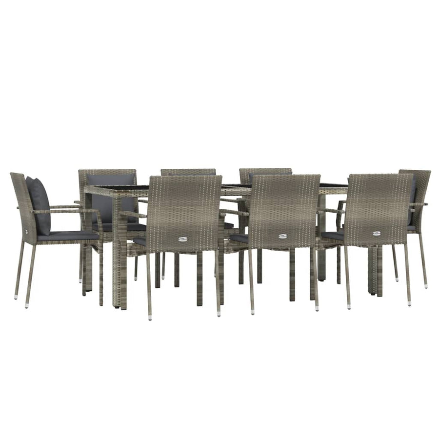 -Delige Tuinset Met Kussens Poly Rattan 9 190 cm tafellengte Grijs