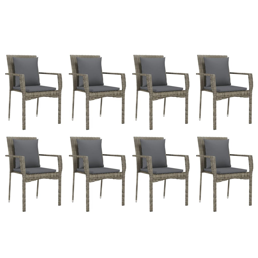 -Delige Tuinset Met Kussens Poly Rattan 9 190 cm tafellengte Grijs