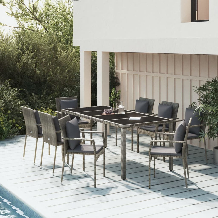 -Delige Tuinset Met Kussens Poly Rattan 9 190 cm tafellengte Grijs