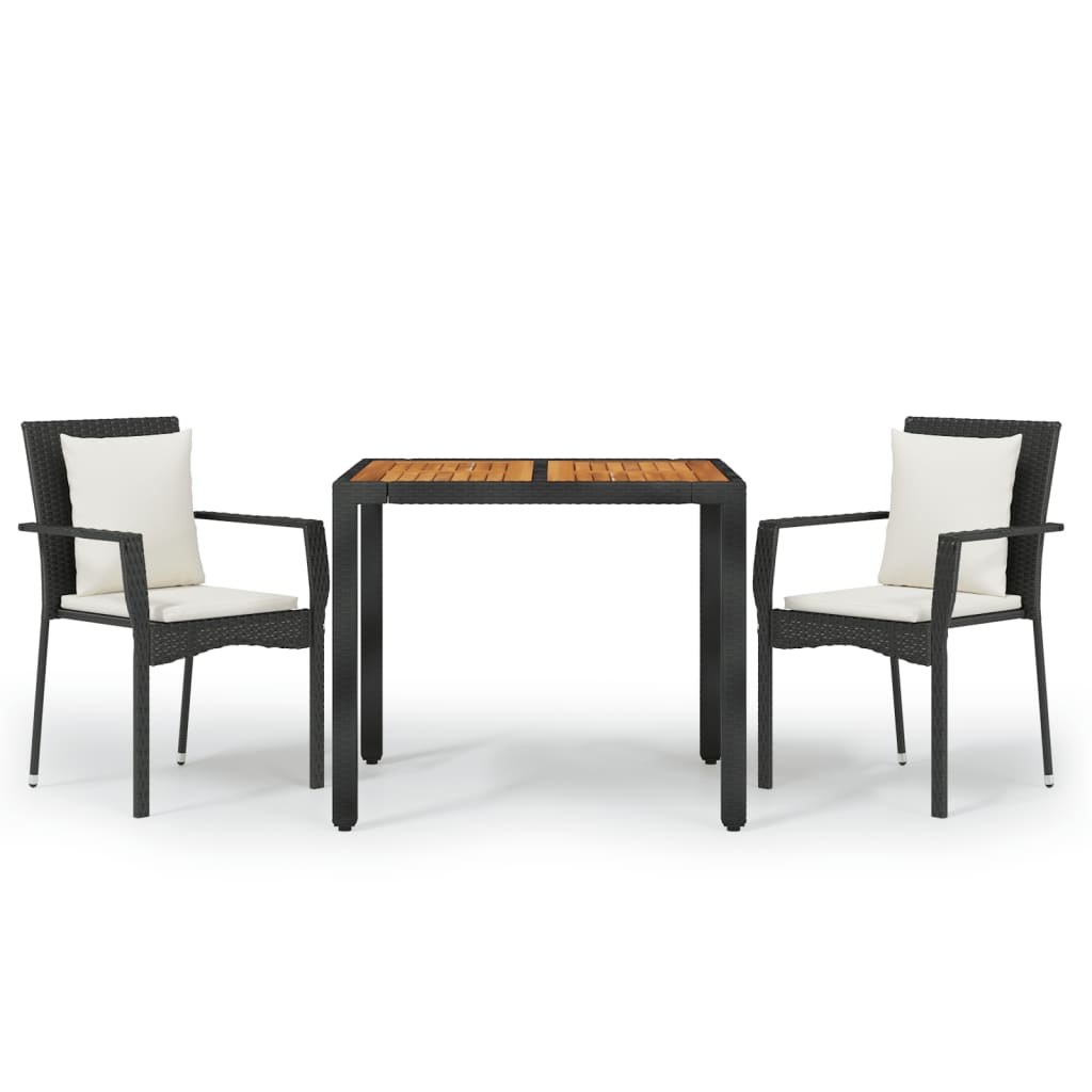 -Delige Tuinset Met Kussens Poly Rattan 3 90 cm tafellengte Zwart