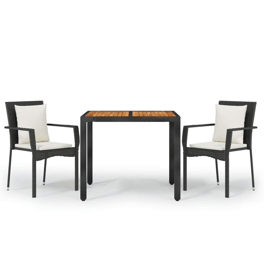 -Delige Tuinset Met Kussens Poly Rattan 3 90 cm tafellengte Zwart