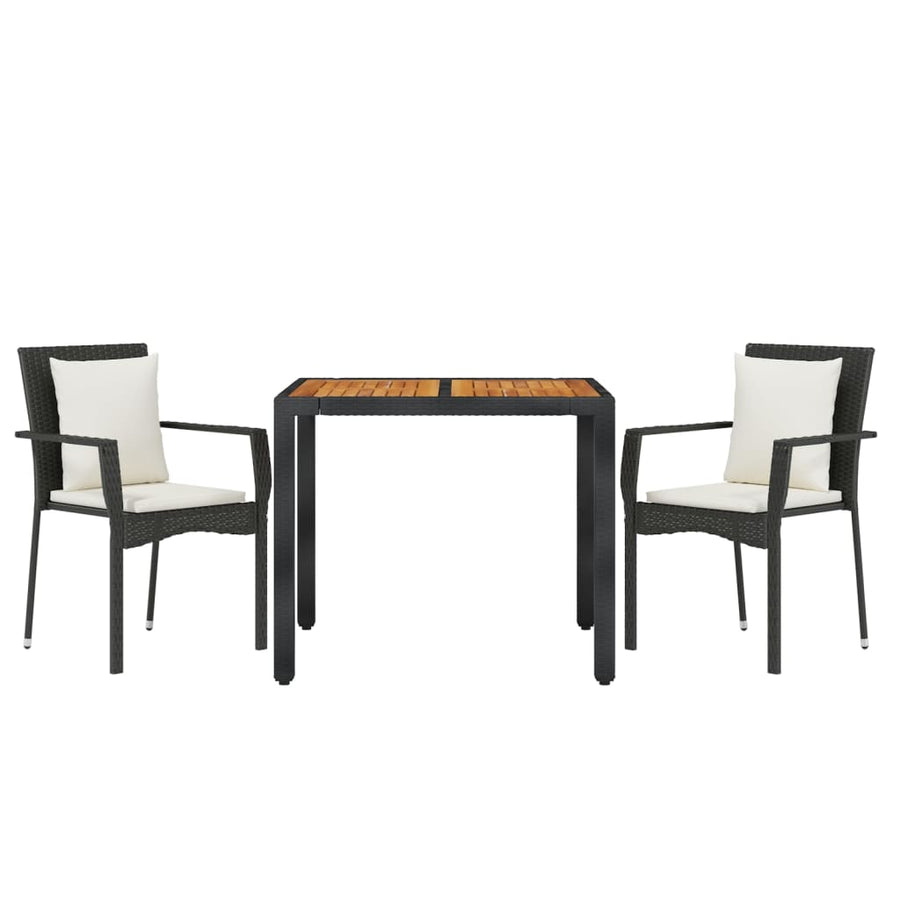 -Delige Tuinset Met Kussens Poly Rattan 3 90 cm tafellengte Zwart