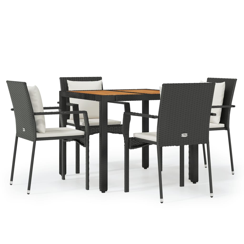 -Delige Tuinset Met Kussens Poly Rattan 5 90 cm tafellengte Zwart