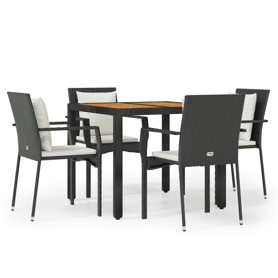 -Delige Tuinset Met Kussens Poly Rattan 5 90 cm tafellengte Zwart