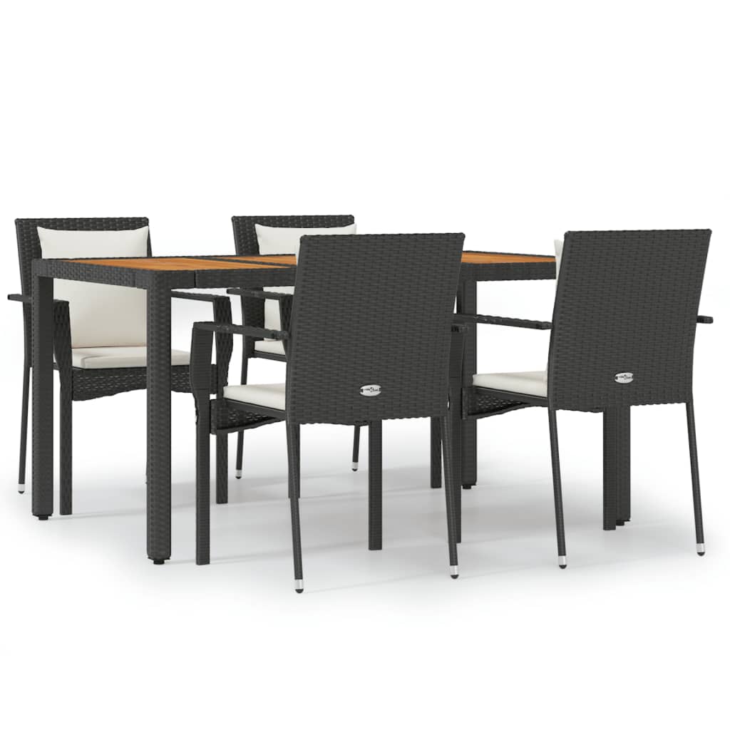 -Delige Tuinset Met Kussens Poly Rattan 5 150 cm tafellengte Zwart