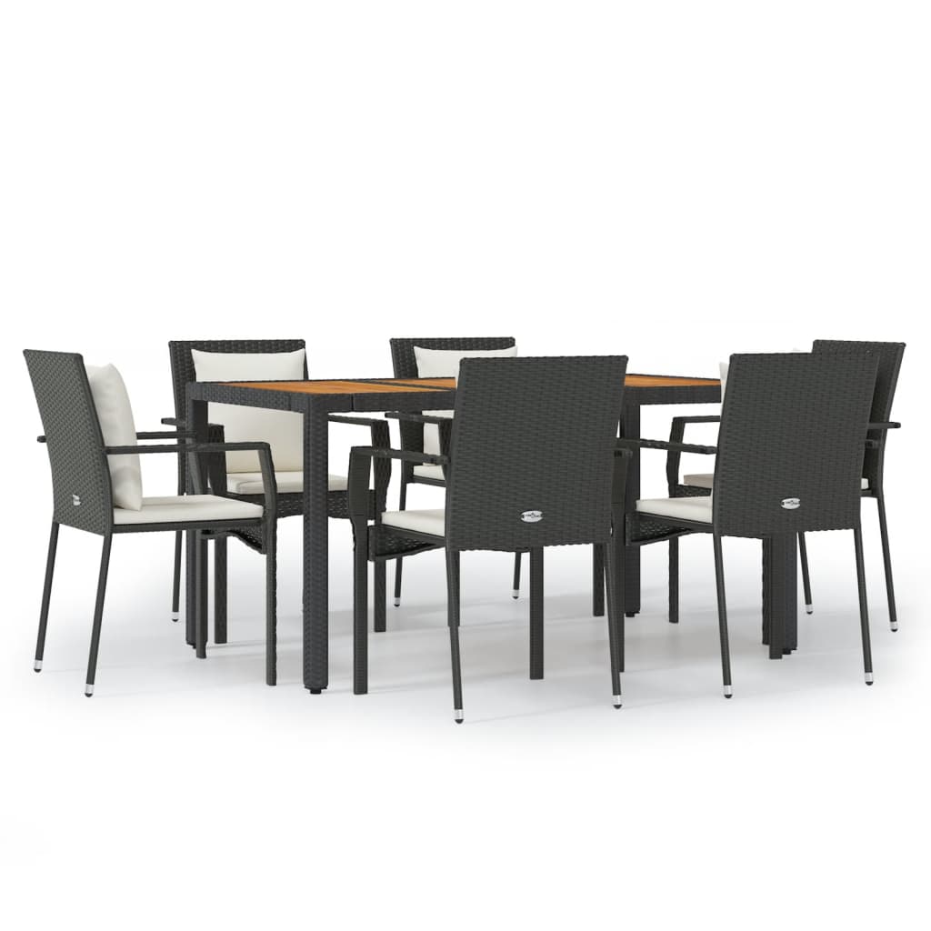 -Delige Tuinset Met Kussens Poly Rattan 7 150 cm tafellengte Zwart