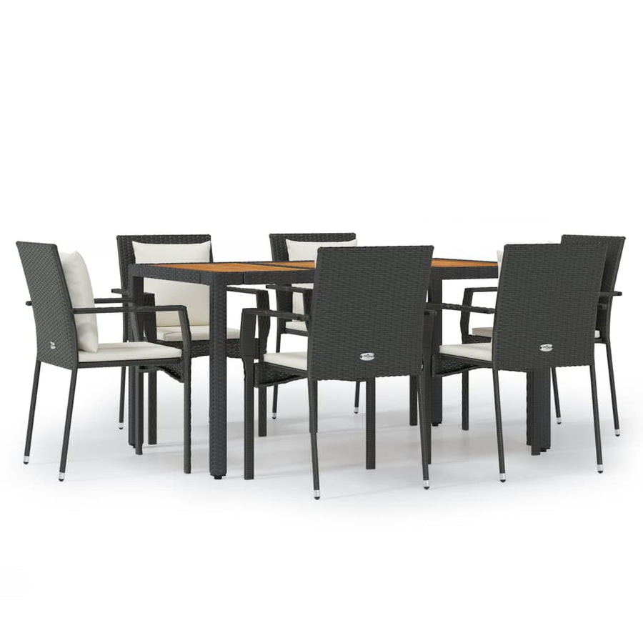 -Delige Tuinset Met Kussens Poly Rattan 7 150 cm tafellengte Zwart