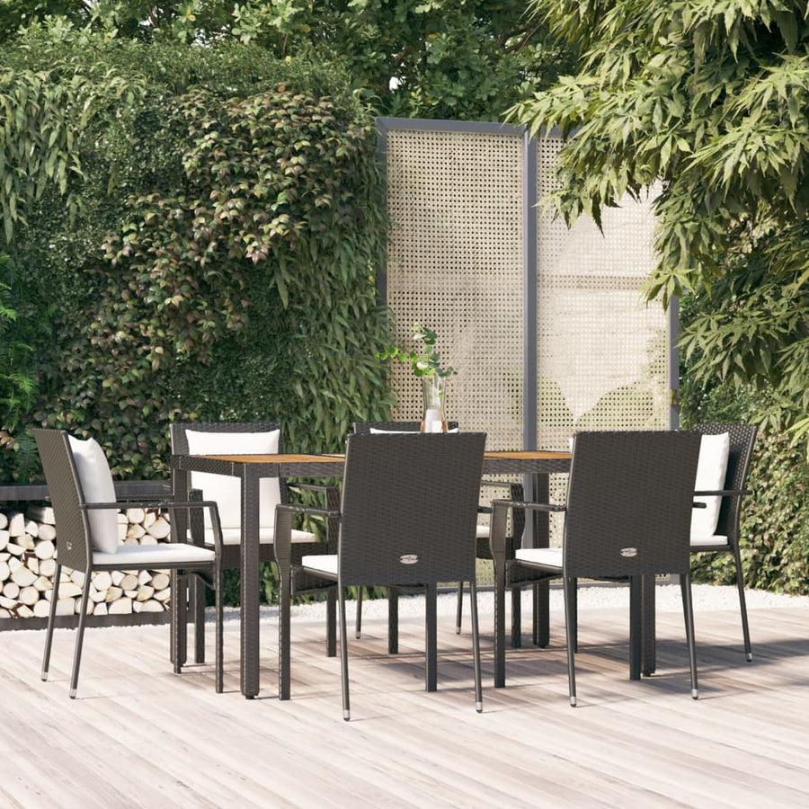 -Delige Tuinset Met Kussens Poly Rattan 7 150 cm tafellengte Zwart