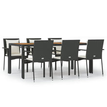 7-Delige Tuinset Met Kussens Poly Rattan Zwart 190 cm tafellengte