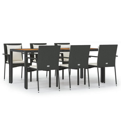 7-Delige Tuinset Met Kussens Poly Rattan Zwart 190 cm tafellengte