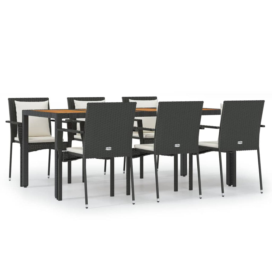 7-Delige Tuinset Met Kussens Poly Rattan Zwart 190 cm tafellengte