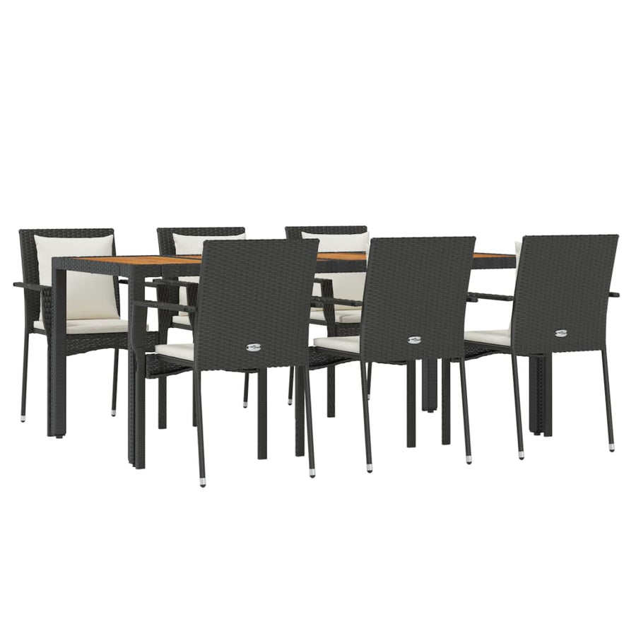 7-Delige Tuinset Met Kussens Poly Rattan Zwart 190 cm tafellengte