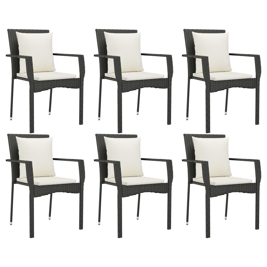 7-Delige Tuinset Met Kussens Poly Rattan Zwart 190 cm tafellengte