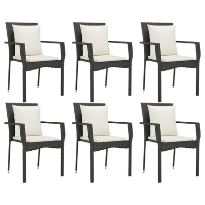 7-Delige Tuinset Met Kussens Poly Rattan Zwart 190 cm tafellengte