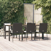 Tuinset 7-delig poly rattan zwart acaciahout 190 cm tafel