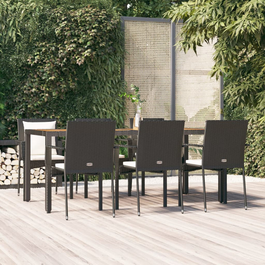 7-Delige Tuinset Met Kussens Poly Rattan Zwart 190 cm tafellengte